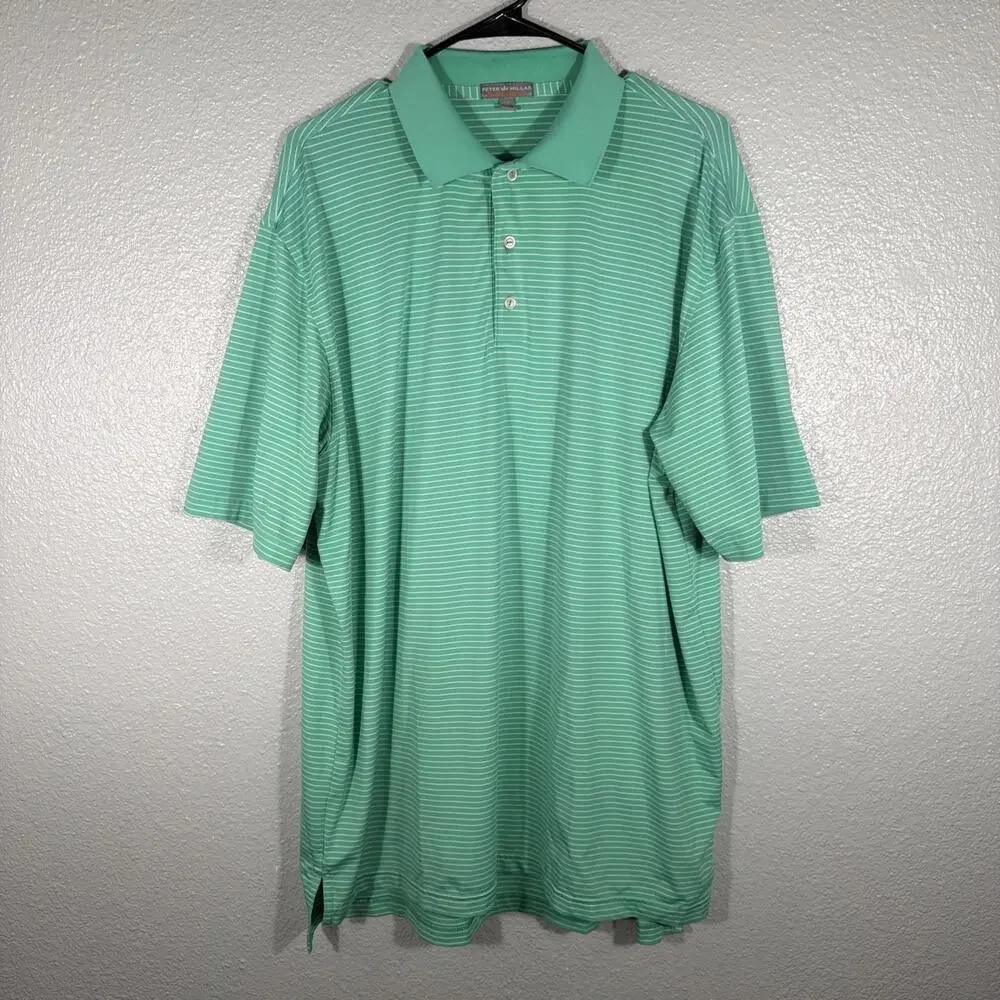 Peter Millar Summer Comfort Polo XL Mens Green White Striped Golf Performance